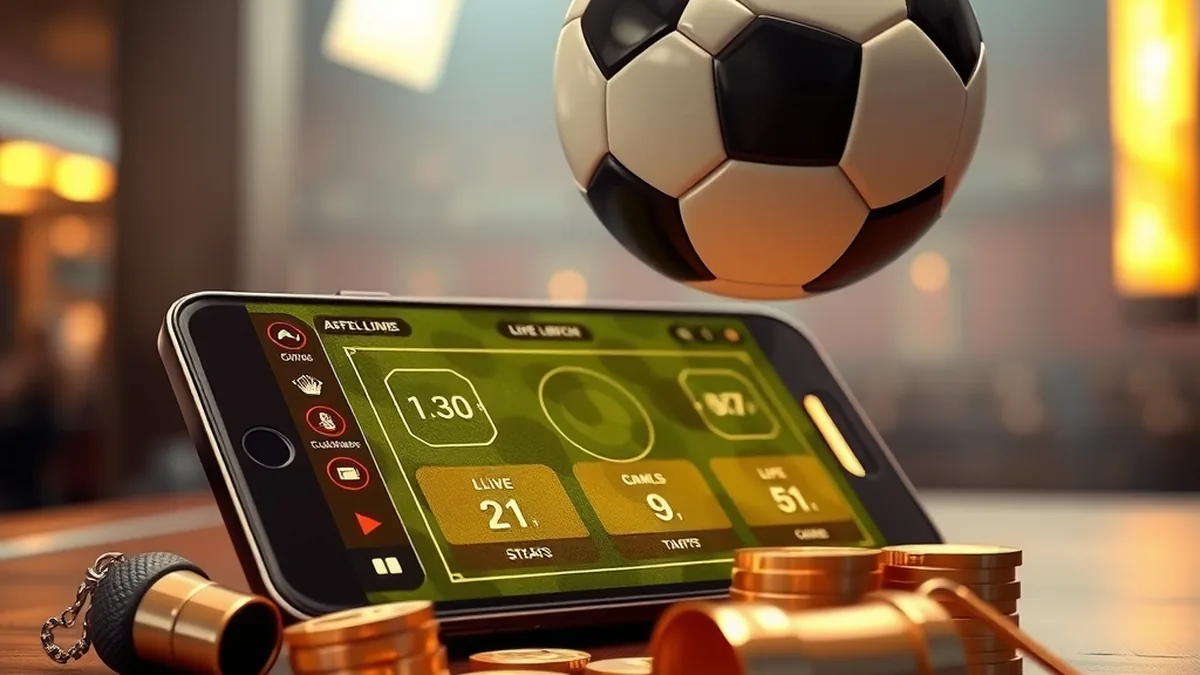 Ballon de football au-dessus d'un smartphone pour les paris en direct Lizaro